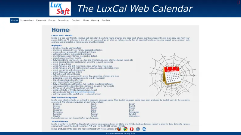 Homepage of LuxCal