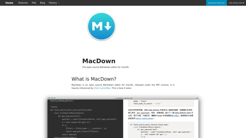 Homepage of MacDown