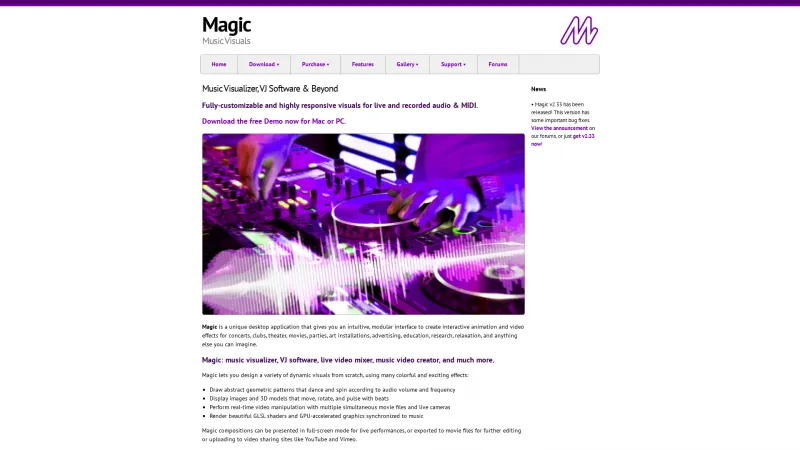 Homepage of Magic Music Visuals