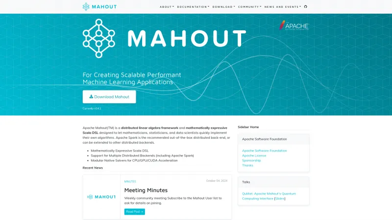 Homepage of Apache Mahout