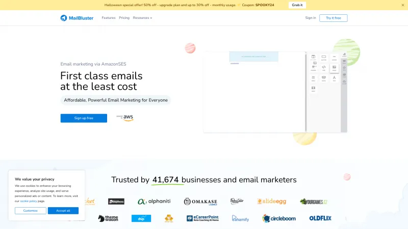 Homepage of MailBluster