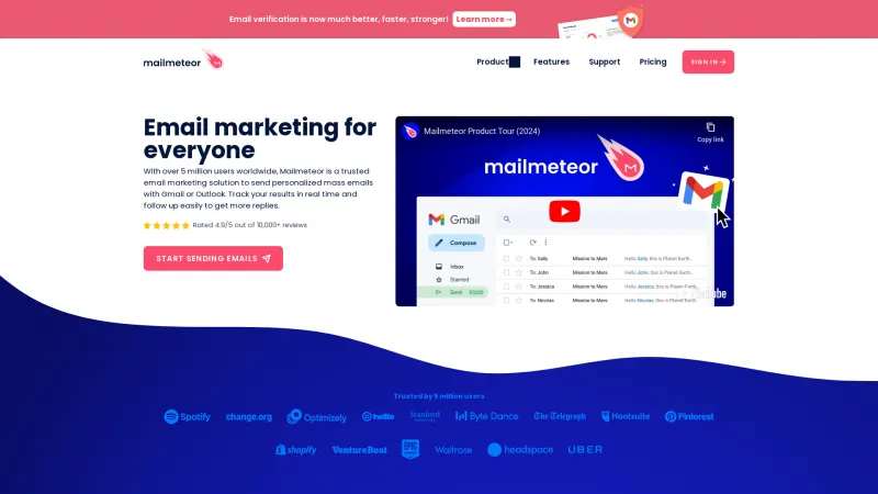 Homepage of Mailmeteor