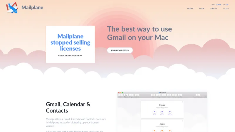 Homepage of Mailplane