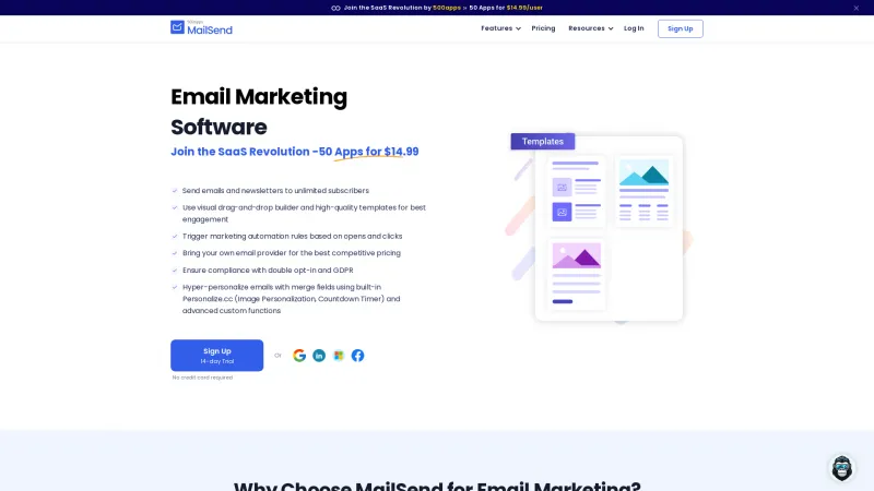 Homepage of Mailsend