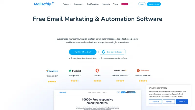 Homepage of Mailsoftly