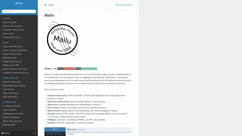 Homepage of Mailu