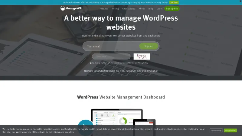 Homepage of ManageWP