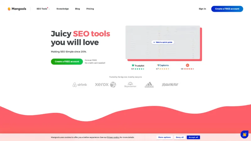 Homepage of Mangools