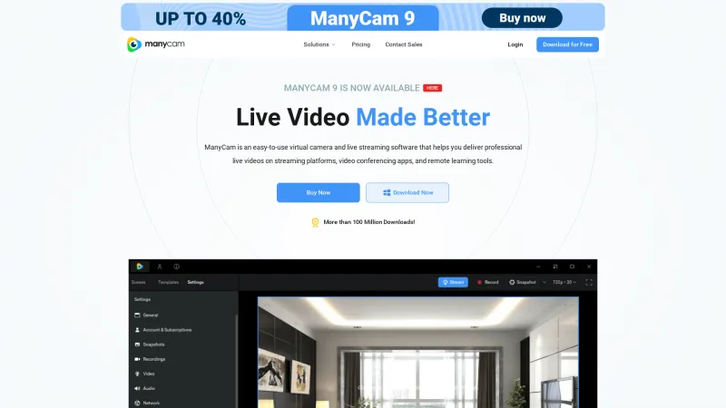 Homepage of ManyCam