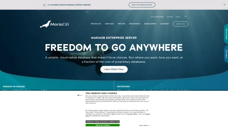 Homepage of MariaDB