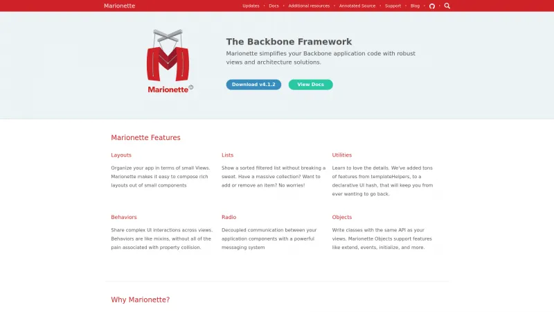 Homepage of Marionette