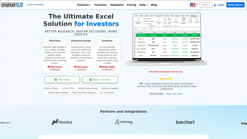 Homepage of MarketXLS