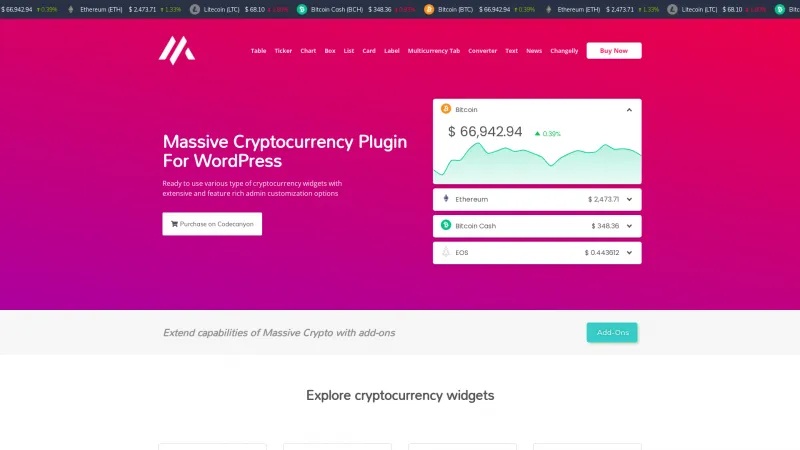 Homepage of Massive Cryptocurrency Widgets