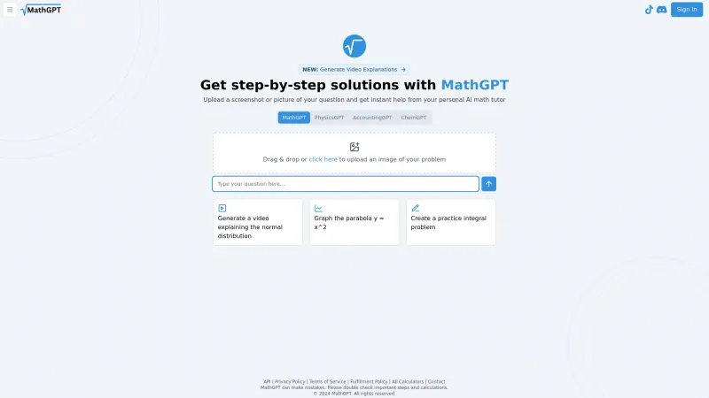 Homepage of MathGPT