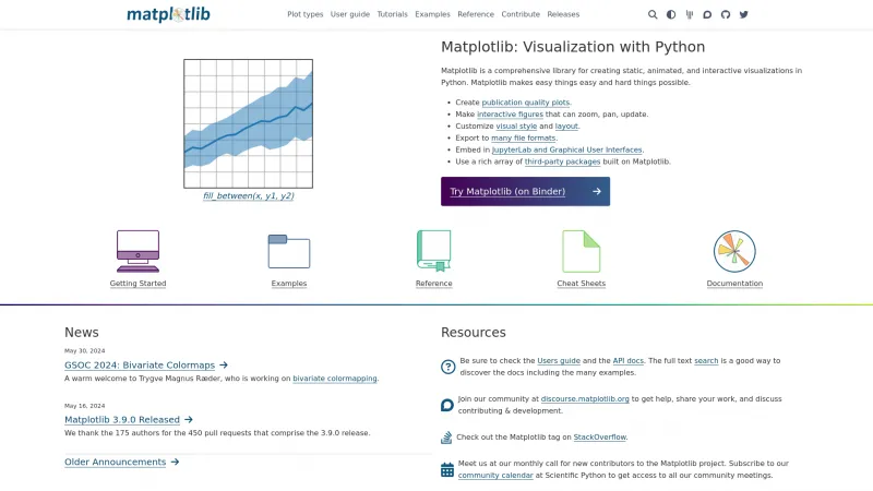 Homepage of Matplotlib