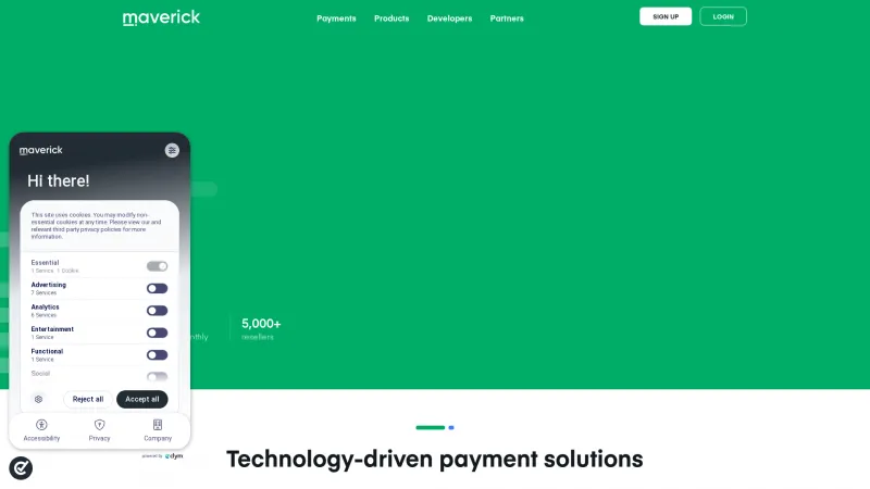 Homepage of Maverick Payments