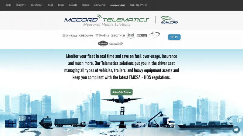 Homepage of McCord Telematics