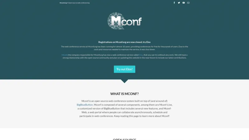 Homepage of Mconf-Live