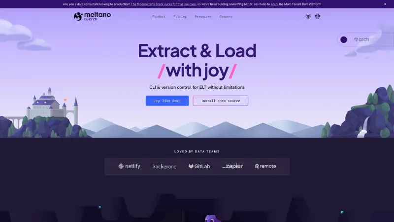 Homepage of Meltano