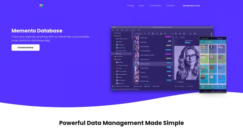 Homepage of Memento Database