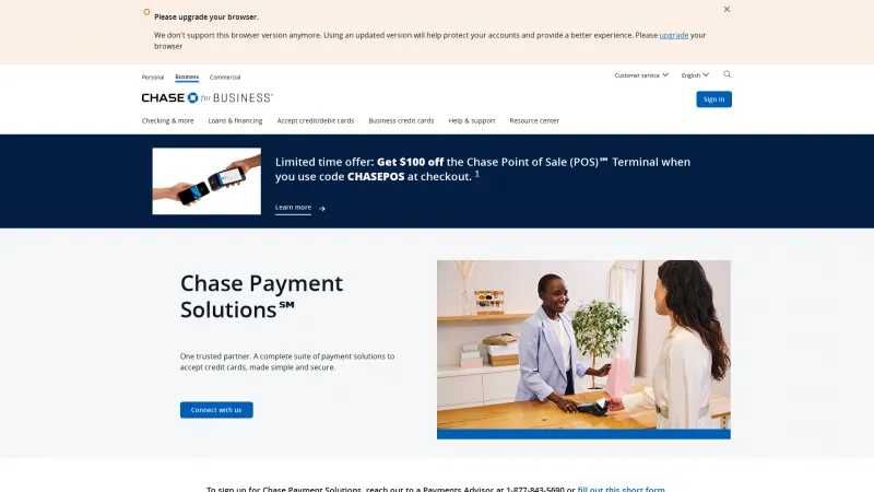 Homepage of Chase Merchant Services