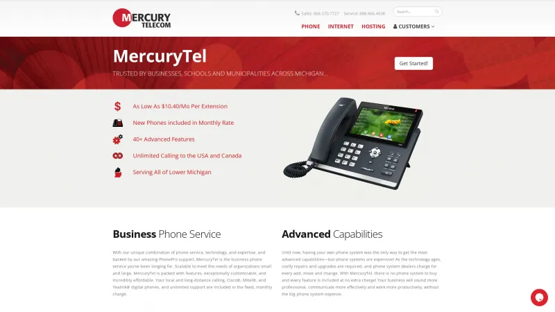 Homepage of MercuryTel