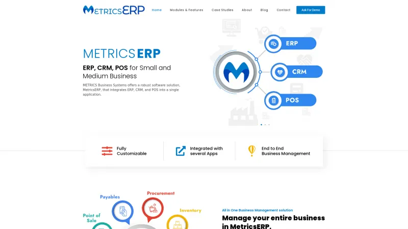 Homepage of MetricsERP