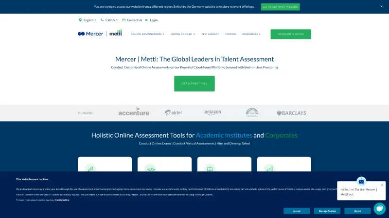 Homepage of Mettl Online Assessment