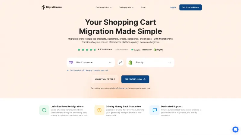 Homepage of MigrationPro