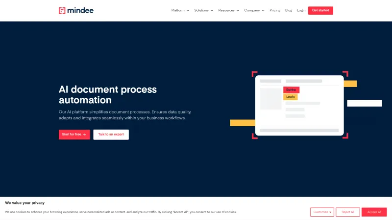 Homepage of Mindee