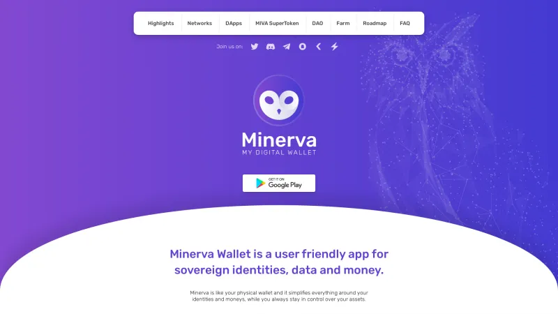 Homepage of Minerva Wallet