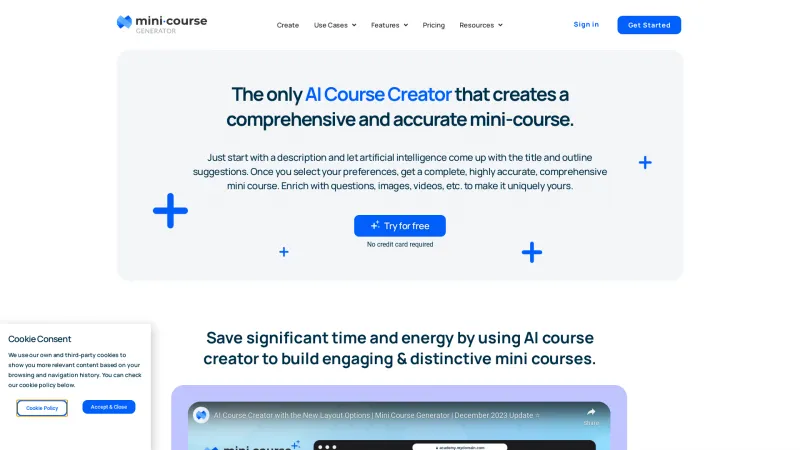 Homepage of Mini Course Generator