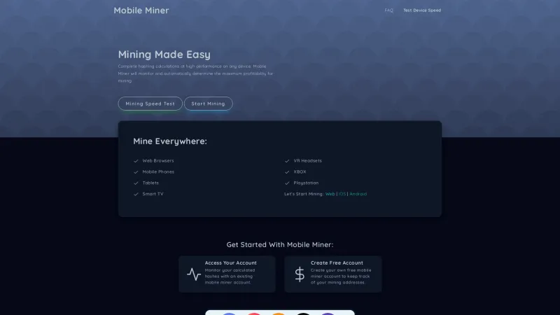 Homepage of Mobile Miner