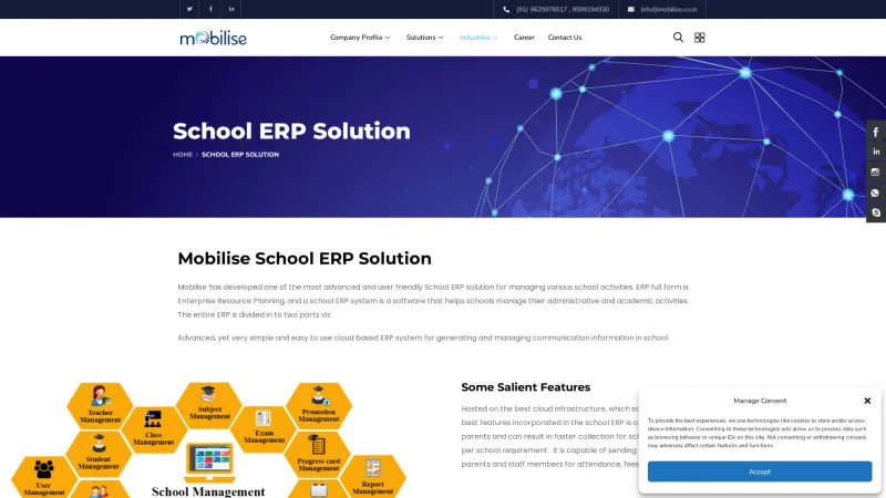 Homepage of Mobilise School ERP