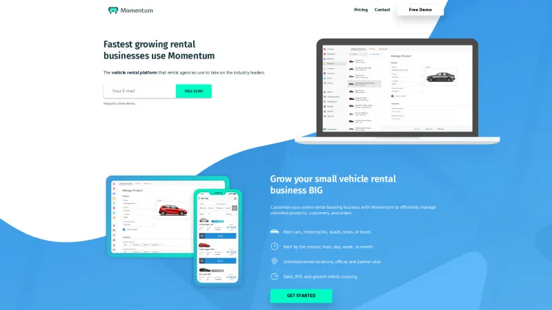 Homepage of Momentum Rental