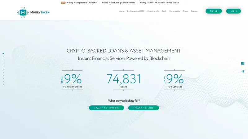 Homepage of MoneyToken