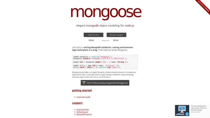 Homepage of Mongoose