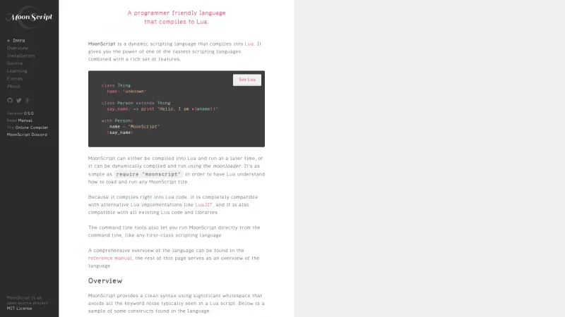 Homepage of MoonScript