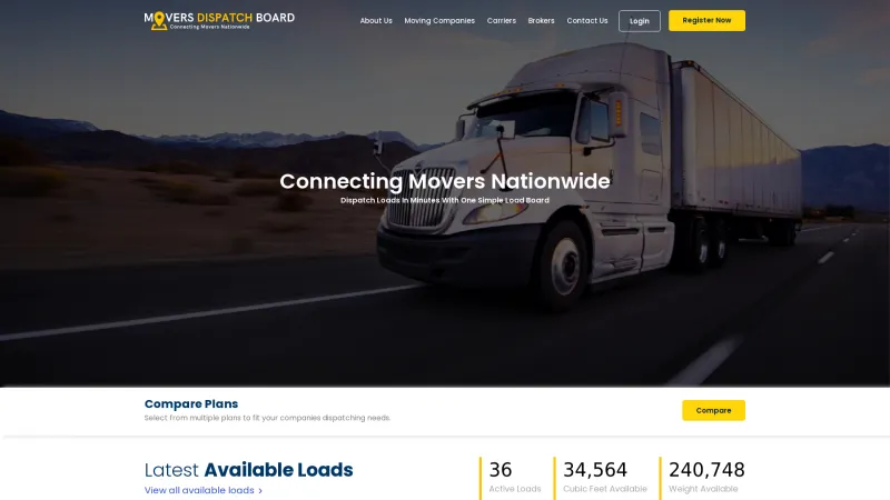 Homepage of Movers Dispatch Board