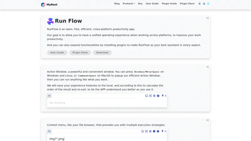 Homepage of RunFlow