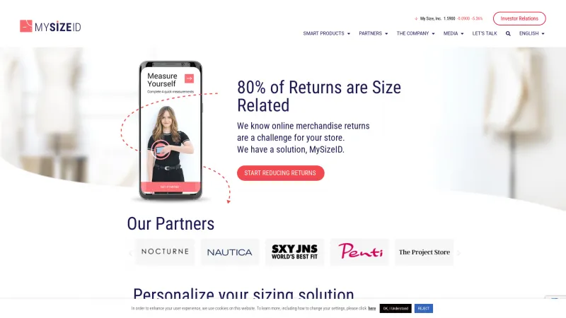 Homepage of MySizeID