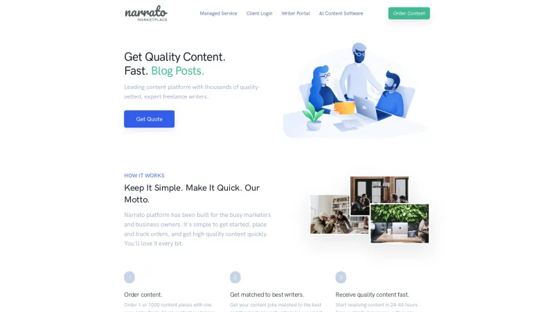 Homepage of Narrato MarketPlace