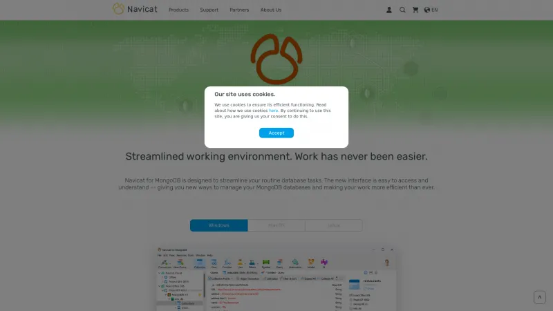 Homepage of Navicat for MongoDB