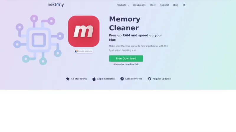 Homepage of Nektony Memory Cleaner