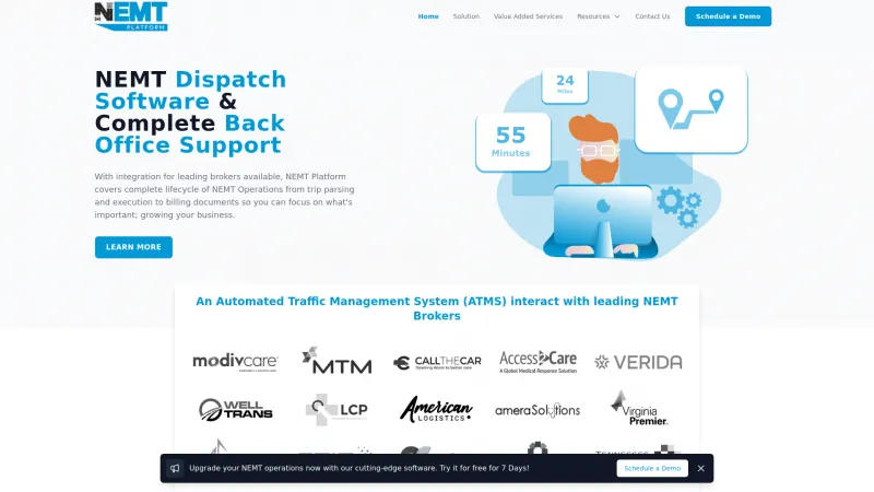 Homepage of NEMT Platform