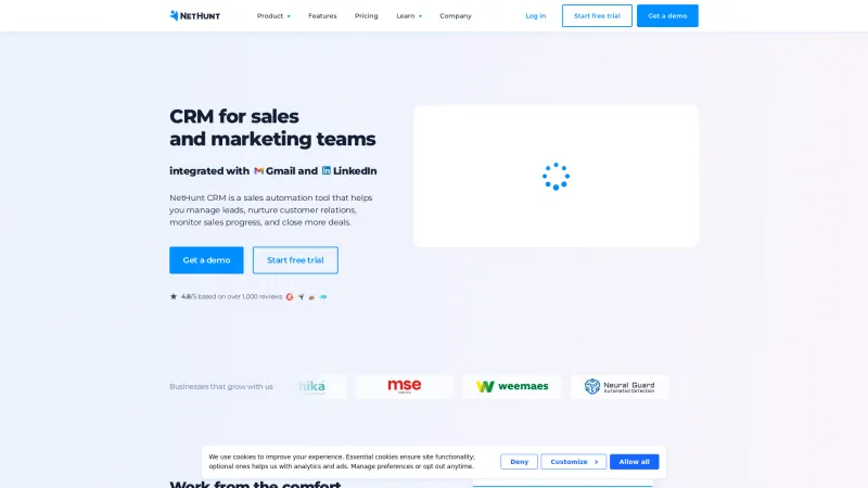 Homepage of NetHunt CRM