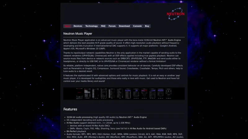 Homepage of Neutron Music Player