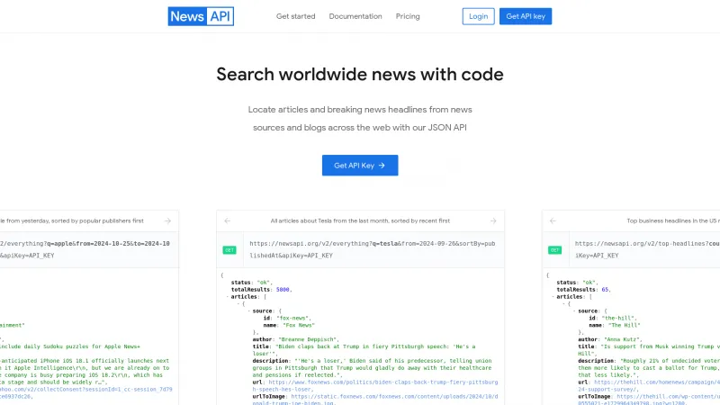 Homepage of News API