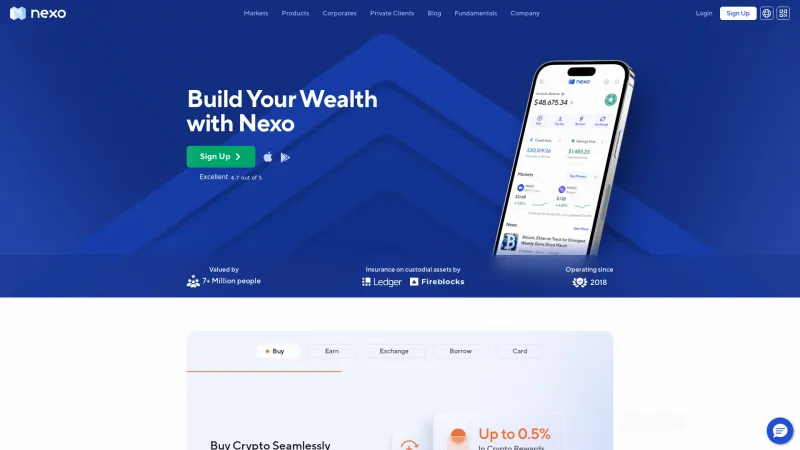 Homepage of Nexo