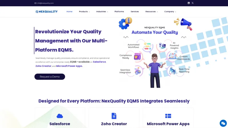 Homepage of NexQuality EQMS